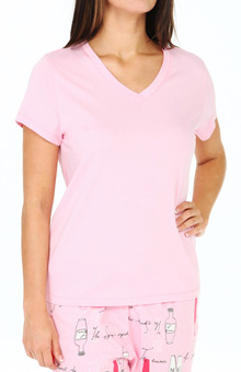 Hue PJ42100 Solid Short Sleeve V Neck Sleep Tee