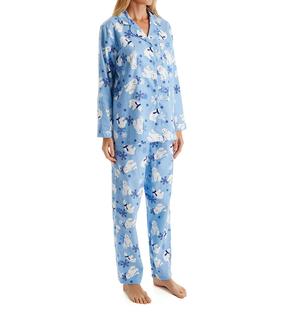 La Cera Flannel Polar Bear PJ Set 13201A - La Cera Sleepwear