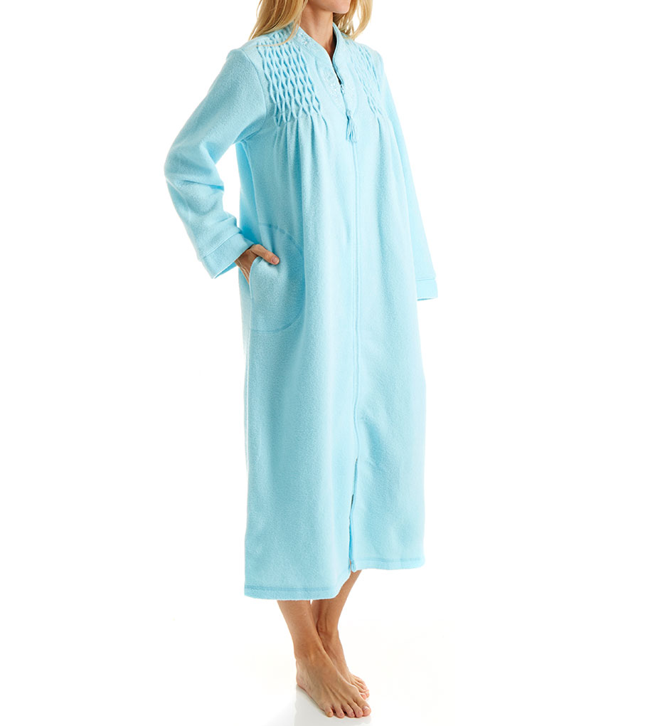 Miss Elaine Brushed Back Terry Long Zip Robe 861006 - Miss Elaine Sleepwear