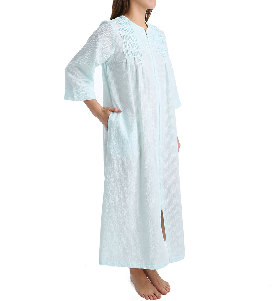 Miss Elaine Seersucker Solid Zip Robe 868605 - Miss Elaine Sleepwear